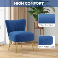 HOMCOM Velvet Lounge Chairs Set of 2, Modern Accent Chairs for Living Room with Gold Steel Legs and Tufting Backrest, Dark Blue(m-5)