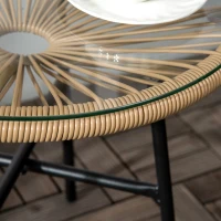 Outsunny Rattan Side Table, Round Outdoor Table, with Round PE Rattan and Tempered Glass Table Top for Patio, Garden, Beige(m-9)