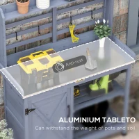 Outsunny Wooden Potting Bench with Storage, Aluminum Tabletop for Backyard, Patio, Balcony, Gray(m-4)