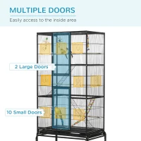 PawHut 71" Bird Cage with Wheels Perches, Ramp, Storage Shelf, Toys for Canaries, Finches, Cockatiels, Parakeets, Black(m-4)
