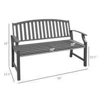 Outsunny 46" Outdoor Garden Bench, Metal Bench, Wood Look Slatted Frame Furniture for Patio, Park, Porch, Lawn, Yard, Deck, Gray(m-3)