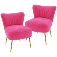 HOMCOM Velvet Lounge Chairs Set of 2, Modern Accent Chairs for Living Room with Gold Steel Legs and Tufting Backrest, Pink(m-2)