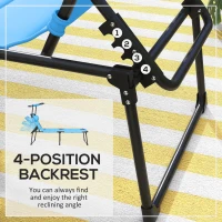 Outsunny Outdoor Lounge Chair, 4 Position Adjustable Backrest, Folding, Cushioned w/ Sun Shade Roof & Pillow, Blue(m-4)