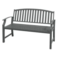 Outsunny 46" Outdoor Garden Bench, Metal Bench, Wood Look Slatted Frame Furniture for Patio, Park, Porch, Lawn, Yard, Deck, Gray(m-1)