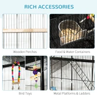 PawHut 71" Bird Cage with Wheels Perches, Ramp, Storage Shelf, Toys for Canaries, Finches, Cockatiels, Parakeets, Black(m-5)