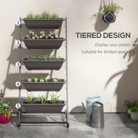 Outsunny 5-Tier Vertical Raised Garden Planter with 5 Boxes, Wheels, Outdoor Plant Stand for Vegetable Flowers, Brown(m-4)