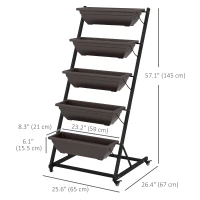 Outsunny 5-Tier Vertical Raised Garden Planter with 5 Boxes, Wheels, Outdoor Plant Stand for Vegetable Flowers, Brown(m-3)