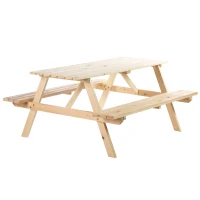 Outsunny Wood Picnic Table, Camping Table and Bench Set with Umbrella Hole for Outdoor, Garden, Patio, Backyard, Natural(m-2)