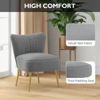 HOMCOM Velvet Lounge Chairs Set of 2, Modern Accent Chairs for Living Room with Gold Steel Legs and Tufting Backrest, Grey(m-5)