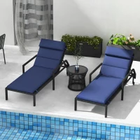 Outsunny Patio Chaise Lounge Chair Cushions Replacement Sun Lounger Pads with Headrest and Ties, Set of 2, Dark Blue(m-7)