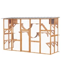 PawHut Large Outdoor Catio with Condos, Platforms, Doors, Ladders, Weather-Resistant Roof, Orange(m-2)