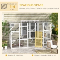 PawHut Large Outdoor Catio with Condos, Platforms, Doors, Ladders, Weather-Resistant Roof, White(m-7)