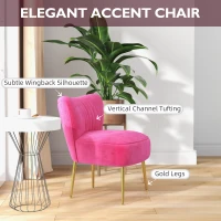 HOMCOM Velvet Lounge Chair, Modern Accent Chair for Living Room with Gold Steel Legs and Tufting Backrest, Pink(m-4)