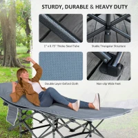 Outsunny Folding Camping Cot with Mattress & Pillow, Double Layer Oxford Heavy Duty Sleeping Cot with Carry Bag Dark Grey(m-5)
