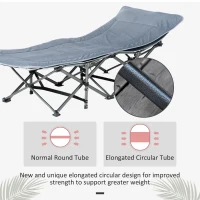Outsunny Folding Camping Cot with Mattress & Pillow, Double Layer Oxford Heavy Duty Sleeping Cot with Carry Bag Dark Grey(m-9)