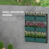 Outsunny 3-Tier Hanging Planter with 6 Pots for Indoor and Outdoor Use, Wall Planter, Self Draining & Wall Mounted, Green(m-4)