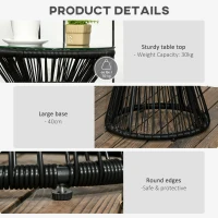 Outsunny Round End Table, Rattan Side Table, Hollow Drum Design Coffee Table w/ Glass Tabletop for Patio, Garden, Balcony, Black(m-6)
