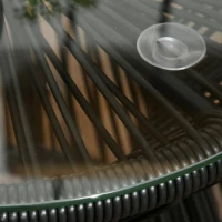 Outsunny Round End Table, Rattan Side Table, Hollow Drum Design Coffee Table w/ Glass Tabletop for Patio, Garden, Balcony, Black(m-9)