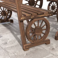 Outsunny Wooden Patio Table and Chairs for 4 People 3-Piece Carriage Wheels Design for Porch, Backyard, Balcony, Carbonized(m-10)