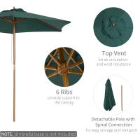 Outsunny 8FT Wood Market Umbrella Patio Umbrella Round Garden Parasol Canopy with Bamboo Ribs and Top Vent, Dark Green(m-4)