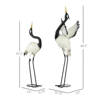 Outsunny Set of 2 Garden Sculptures, Heron Garden Statues for Lawn, Patio, Backyard Decoration, 35.5" & 40.5", White & Black(m-3)