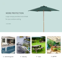 Outsunny 8FT Wood Market Umbrella Patio Umbrella Round Garden Parasol Canopy with Bamboo Ribs and Top Vent, Dark Green(m-6)