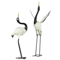 Outsunny Set of 2 Garden Sculptures Heron Statues Lawn Patio Backyard Ornaments, 35.4"-40.6", White and Black(m-2)