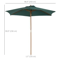Outsunny 8FT Wood Market Umbrella Patio Umbrella Round Garden Parasol Canopy with Bamboo Ribs and Top Vent, Dark Green(m-3)