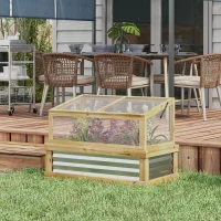 Outsunny Raised Garden Bed with Greenhouse, Polycarbonate Lean-to Wooden Cold Frame, 41" x 22.5" - Perfect for Plant Growth & Protection, Natural(m-1)