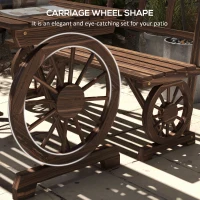 Outsunny Wooden Patio Table and Chairs for 4 People 3-Piece Carriage Wheels Design for Porch, Backyard, Balcony, Carbonized(m-4)