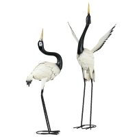 Outsunny Set of 2 Garden Sculptures, Heron Garden Statues for Lawn, Patio, Backyard Decoration, 35.5" & 40.5", White & Black