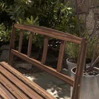 Outsunny Wooden Patio Table and Chairs for 4 People 3-Piece Carriage Wheels Design for Porch, Backyard, Balcony, Carbonized(m-9)