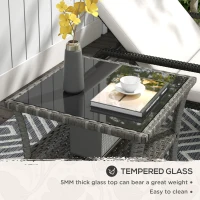 Outsunny 20" Patio Wicker Coffee Table, Outdoor PE Rattan Two-tier Side Table with Glass Top, for Patio, Garden, Balcony, Mixed Grey(m-6)