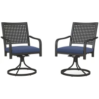 Outsunny 2 Pieces Patio Swivel Chairs with Cushion, Outdoor Swivel Rocker with Curved Armrests, Backrest for Garden, Balcony, Porch, Navy Blue(m-2)