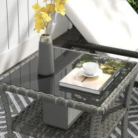 Outsunny 20" Patio Wicker Coffee Table, Outdoor PE Rattan Two-tier Side Table with Glass Top, for Patio, Garden, Balcony, Mixed Grey(m-10)