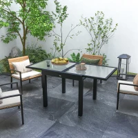 Outsunny Extendable Patio Dining Table, Tempered Glass Aluminum Outdoor Table for Garden Lawn Backyard, Clear(m-1)