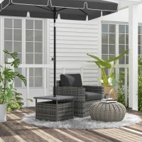 Outsunny Rattan Coffee Wicker Patio Table w/ Umbrella Hole for Backyard Mixed-Grey(m-1)