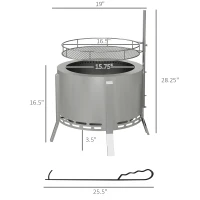 Outsunny 2-in-1 Smokeless Fire Pit BBQ Grill Portable Camping Bonfire Stove with Poker, Stainless Steel, Silver(m-3)