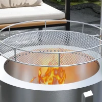 Outsunny 2-in-1 Smokeless Fire Pit BBQ Grill Portable Camping Bonfire Stove with Poker, Stainless Steel, Silver(m-8)