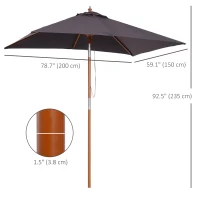 Outsunny 6.6x5ft Square Market Parasol, Wooden Patio Umbrella with Tilt Mechanism and 6 Bamboo Ribs, Garden Sunshade, Dark Grey(m-3)