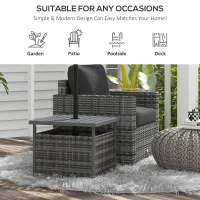 Outsunny Rattan Coffee Wicker Patio Table w/ Umbrella Hole for Backyard Mixed-Grey(m-5)