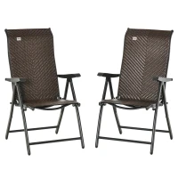 Outsunny 2PCs Outdoor Wicker Folding Chairs with Adjustable Backrest, Brown(m-2)