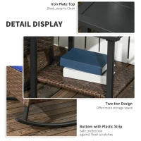 Outsunny 3 Pcs Outdoor PE Rattan Rocking Chair Set, Bistro Set with Two-tier Table, Padded Cushions for Garden, Dark Blue(m-6)