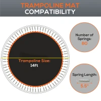 Soozier Trampoline Replacement Mat, Fits 14' Trampoline w/ 80 V-Hooks & 5.5" Springs (Spring & Frame not Included), Orange(m-4)