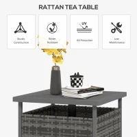 Outsunny Rattan Coffee Wicker Patio Table w/ Umbrella Hole for Backyard Mixed-Grey(m-4)