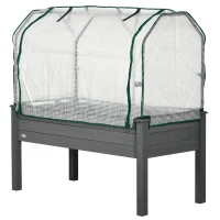 Outsunny Raised Garden Bed with PE Greenhouse Cover Outdoor Planter Box for Herbs and Vegetables, 48 x 22 x 46 inch, Dark Gray(m-1)