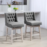 HOMCOM Swivel Bar Stools Set of 2, 27" Counter Height Stools with Linen Upholstery and Button Tufted Design for Kitchen(m-2)