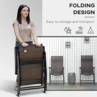 Outsunny 2PCs Outdoor Wicker Folding Chairs with Adjustable Backrest, Brown(m-4)