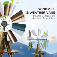 Outsunny Windmill Weather Vane, Wind Vane with Bottom Shelf, Steel Windmill Head, Stained Wood(m-4)