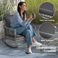 Outsunny 3 Pieces Outdoor PE Rattan Rocker Chair Set, Rocking Chair with Tempered Glass Table Top,25"x26"x28", Mixed Grey(m-6)